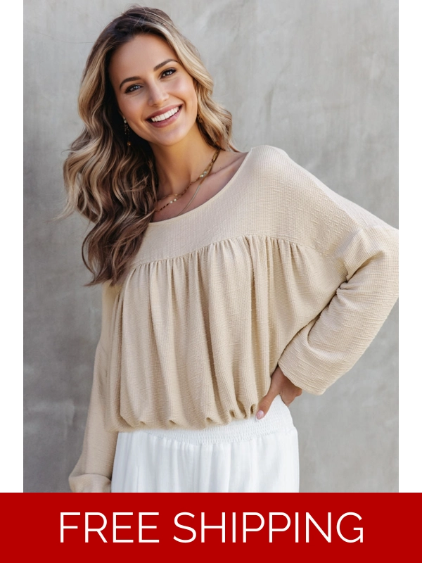 Jet Stream Textured Pleated Drop Shoulder Long Sleeve Knit Top